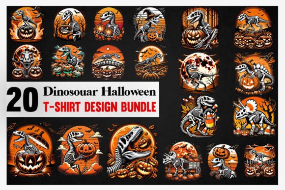 Dinosaur Halloween T-Shirt Design Bundle: Spooky Creative Assets