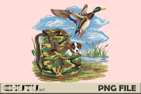 Duck Hunting & Puppy PNG Design: A Timeless Outdoor Scene