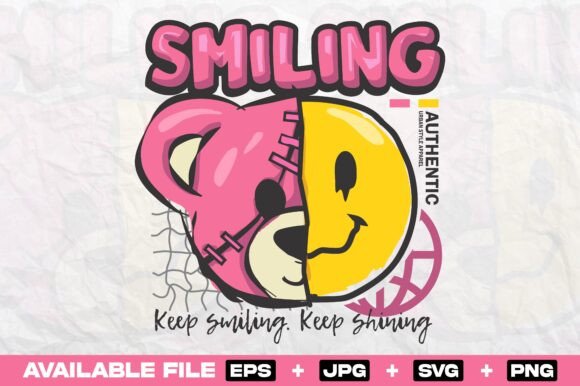 Urban Graffiti Meets Cute: Smiley Face and Bear Doll T-Shirt Design